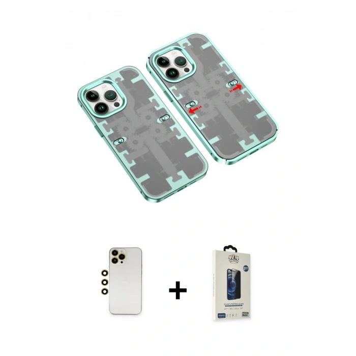 MARSİLYAN™- iPhone 13 Pro Max Kılıf Ufuk Doku Prime - Siyah Bilvis Hayalet Cam Ekran Koruyucu + Shine Kamera Lens - GD