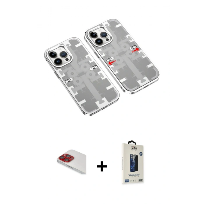 MARSİLYAN™- iPhone 13 Pro Max Kılıf Ufuk Doku Prime - Siyah Bilvis Hayalet Cam Ekran Koruyucu + Pers Alüminyum Kamera Lens - KI
