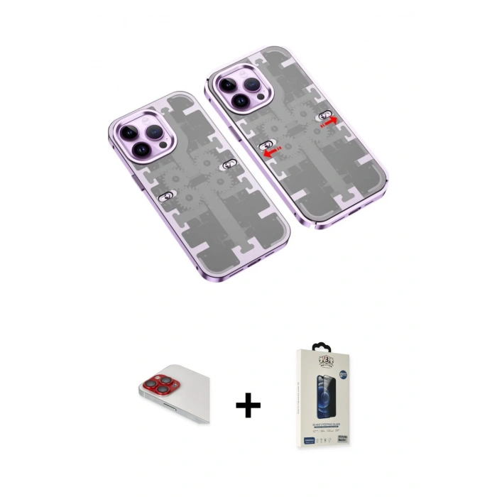 MARSİLYAN™- iPhone 13 Pro Max Kılıf Ufuk Doku Prime - Siyah Bilvis Hayalet Cam Ekran Koruyucu + Pers Alüminyum Kamera Lens - KI
