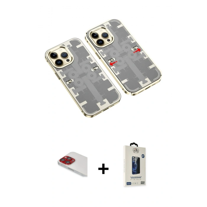 MARSİLYAN™- iPhone 13 Pro Max Kılıf Ufuk Doku Prime - Siyah Bilvis Hayalet Cam Ekran Koruyucu + Pers Alüminyum Kamera Lens - KI