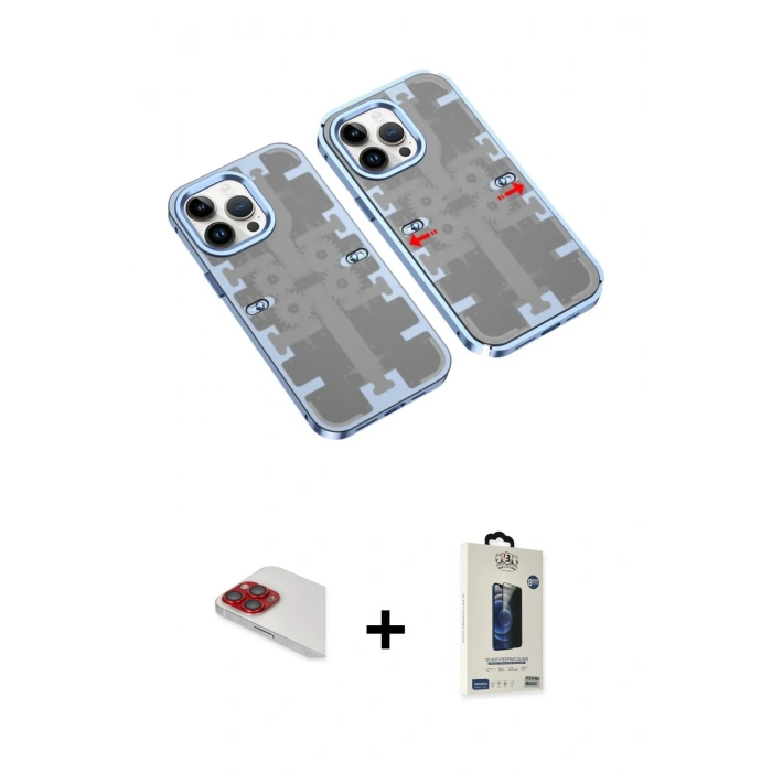 MARSİLYAN™- iPhone 13 Pro Max Kılıf Ufuk Doku Prime - Siyah Bilvis Hayalet Cam Ekran Koruyucu + Pers Alüminyum Kamera Lens - KI
