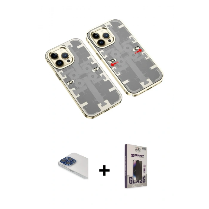 MARSİLYAN™- iPhone 13 Pro Max Kılıf Ufuk Doku Prime - Siyah Bilvis Hayalet Cam Ekran Koruyucu + Pers Alüminyum Kamera Lens - LT