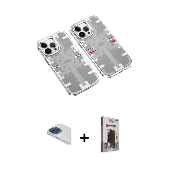 MARSİLYAN™- iPhone 13 Pro Max Kılıf Ufuk Doku Prime - Siyah Bilvis Hayalet Cam Ekran Koruyucu + Pers Alüminyum Kamera Lens - LT