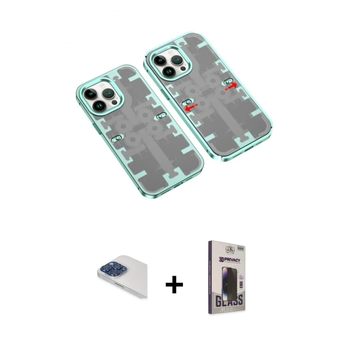 MARSİLYAN™- iPhone 13 Pro Max Kılıf Ufuk Doku Prime - Siyah Bilvis Hayalet Cam Ekran Koruyucu + Pers Alüminyum Kamera Lens - LT