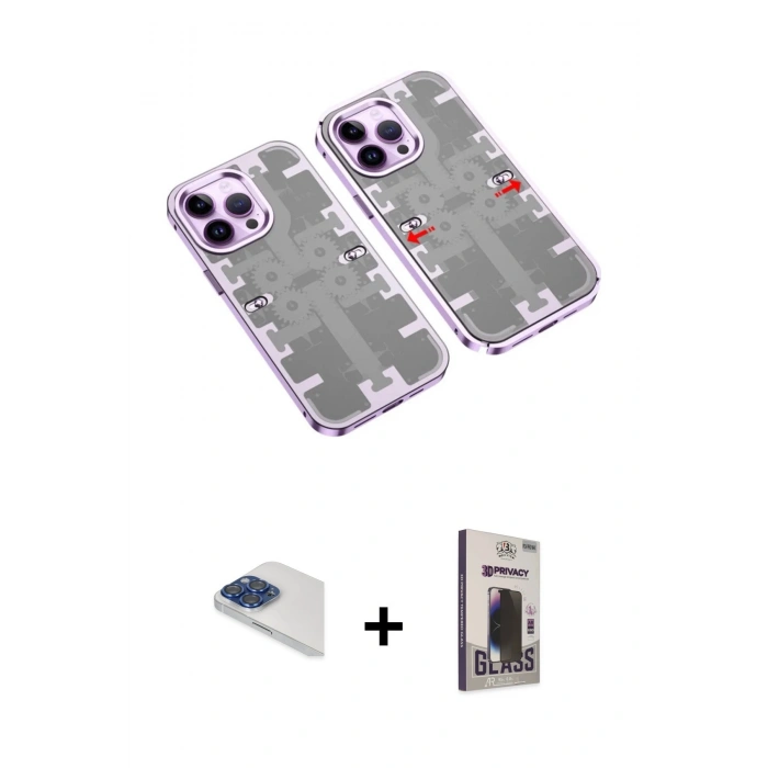 MARSİLYAN™- iPhone 13 Pro Max Kılıf Ufuk Doku Prime - Siyah Bilvis Hayalet Cam Ekran Koruyucu + Pers Alüminyum Kamera Lens - LT