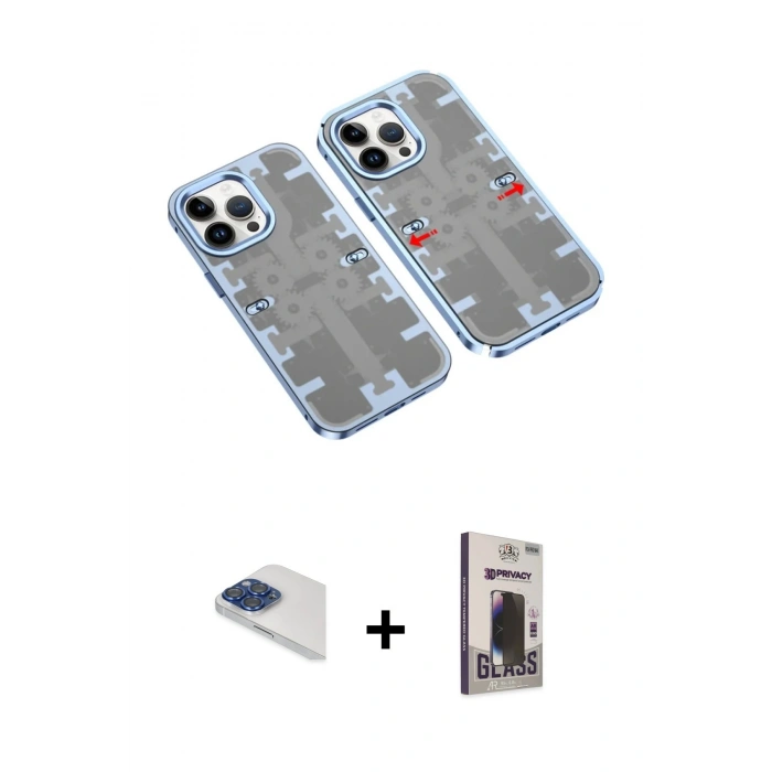 MARSİLYAN™- iPhone 13 Pro Max Kılıf Ufuk Doku Prime - Siyah Bilvis Hayalet Cam Ekran Koruyucu + Pers Alüminyum Kamera Lens - LT