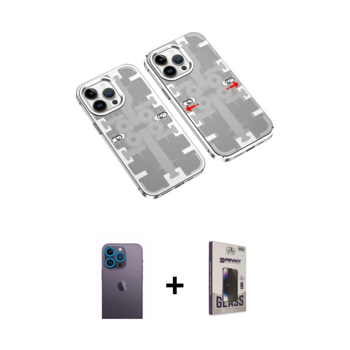 MARSİLYAN™- iPhone 13 Pro Max Kılıf Ufuk Doku Prime - Siyah Bilvis Hayalet Cam Ekran Koruyucu + Neon Fosforlu Kamera Lens - MI