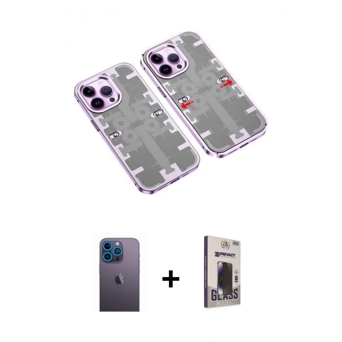 MARSİLYAN™- iPhone 13 Pro Max Kılıf Ufuk Doku Prime - Siyah Bilvis Hayalet Cam Ekran Koruyucu + Neon Fosforlu Kamera Lens - MI