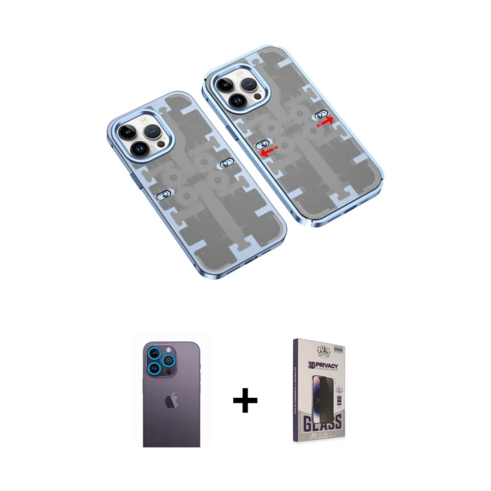 MARSİLYAN™- iPhone 13 Pro Max Kılıf Ufuk Doku Prime - Siyah Bilvis Hayalet Cam Ekran Koruyucu + Neon Fosforlu Kamera Lens - MI