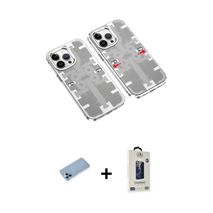 MARSİLYAN™- iPhone 13 Pro Max Kılıf Ufuk Doku Prime - Siyah Bilvis Hayalet Cam Ekran Koruyucu + Shine Kamera Lens Koruma Cam - MI