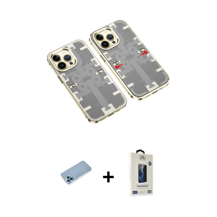 MARSİLYAN™- iPhone 13 Pro Max Kılıf Ufuk Doku Prime - Siyah Bilvis Hayalet Cam Ekran Koruyucu + Shine Kamera Lens Koruma Cam - MI