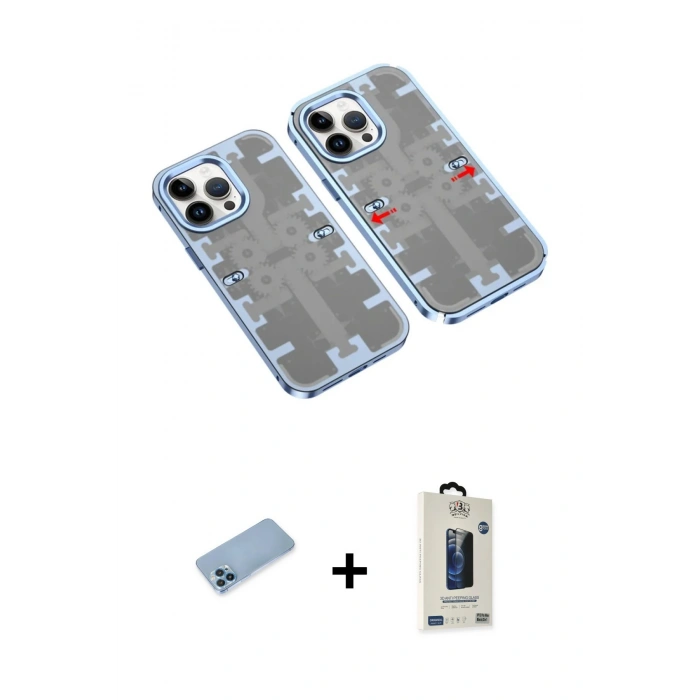 MARSİLYAN™- iPhone 13 Pro Max Kılıf Ufuk Doku Prime - Siyah Bilvis Hayalet Cam Ekran Koruyucu + Shine Kamera Lens Koruma Cam - MI