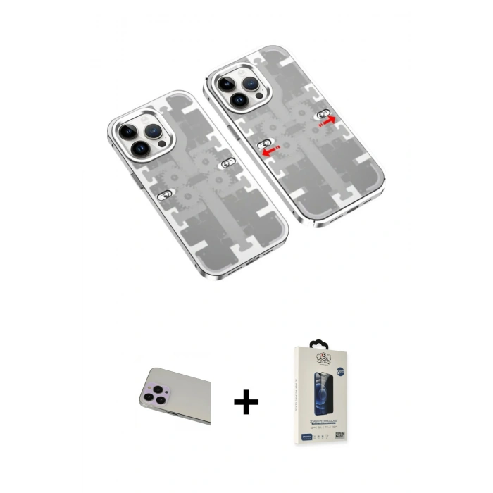 MARSİLYAN™- iPhone 13 Pro Max Kılıf Ufuk Doku Prime - Siyah Bilvis Hayalet Cam Ekran Koruyucu + Rainbow Kamera Lens Koruma Cam - MR