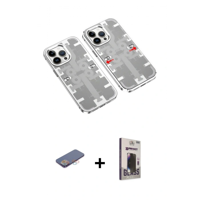 MARSİLYAN™- iPhone 13 Pro Max Kılıf Ufuk Doku Prime - Siyah Bilvis Hayalet Cam Ekran Koruyucu + Renkli Kamera Lens Koruma Cam - PE