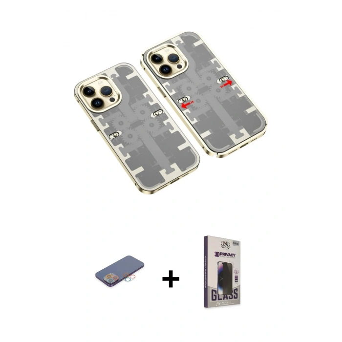 MARSİLYAN™- iPhone 13 Pro Max Kılıf Ufuk Doku Prime - Siyah Bilvis Hayalet Cam Ekran Koruyucu + Renkli Kamera Lens Koruma Cam - PE