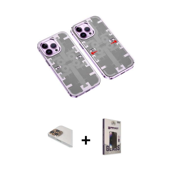 MARSİLYAN™- iPhone 13 Pro Max Kılıf Ufuk Doku Prime - Siyah Bilvis Hayalet Cam Ekran Koruyucu + Pers Alüminyum Kamera Lens - GD