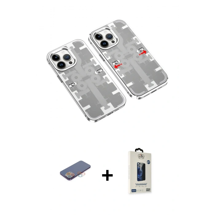 MARSİLYAN™- iPhone 13 Pro Max Kılıf Ufuk Doku Prime - Siyah Bilvis Hayalet Cam Ekran Koruyucu + Renkli Kamera Lens Koruma Cam - PE