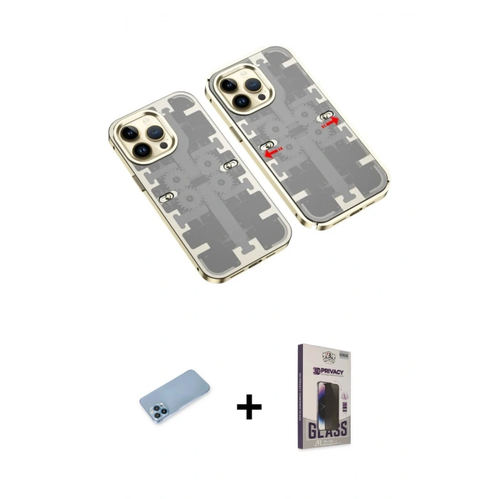 MARSİLYAN™- iPhone 13 Pro Max Kılıf Ufuk Doku Prime - Siyah Bilvis Hayalet Cam Ekran Koruyucu + Shine Kamera Lens Koruma Cam - MI
