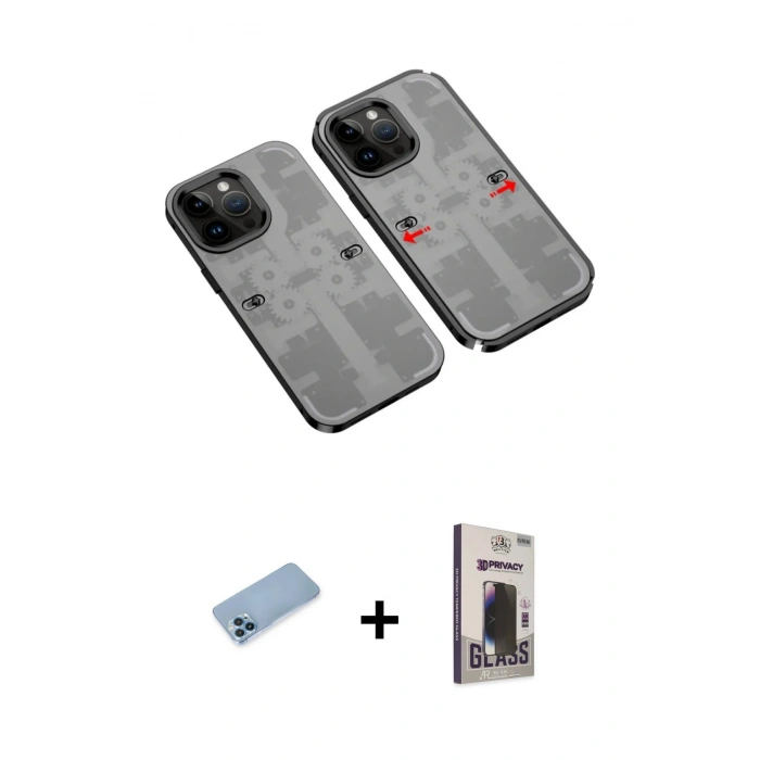MARSİLYAN™- iPhone 13 Pro Max Kılıf Ufuk Doku Prime - Siyah Bilvis Hayalet Cam Ekran Koruyucu + Shine Kamera Lens Koruma Cam - MI