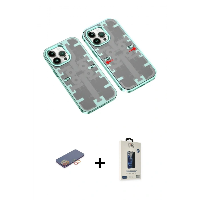MARSİLYAN™- iPhone 13 Pro Max Kılıf Ufuk Doku Prime - Siyah Bilvis Hayalet Cam Ekran Koruyucu + Renkli Kamera Lens Koruma Cam - TU