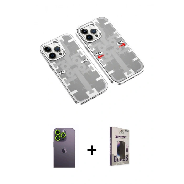 MARSİLYAN™- iPhone 13 Pro Max Kılıf Ufuk Doku Prime - Siyah Bilvis Hayalet Cam Ekran Koruyucu + Neon Fosforlu Kamera Lens - YL