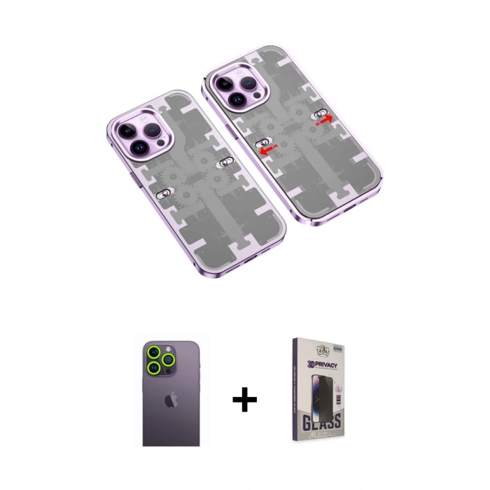 MARSİLYAN™- iPhone 13 Pro Max Kılıf Ufuk Doku Prime - Siyah Bilvis Hayalet Cam Ekran Koruyucu + Neon Fosforlu Kamera Lens - YL