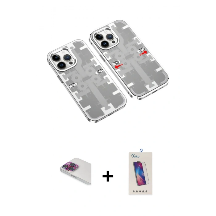 MARSİLYAN™- iPhone 13 Pro Max Kılıf Ufuk Doku Prime - Siyah Joko 5D Cam + Pers Alüminyum Kamera Lens - GI