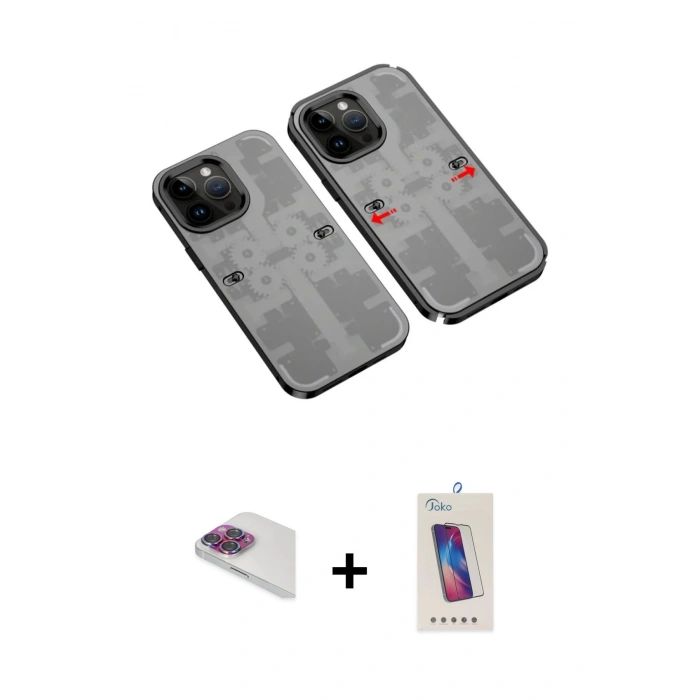 MARSİLYAN™- iPhone 13 Pro Max Kılıf Ufuk Doku Prime - Siyah Joko 5D Cam + Pers Alüminyum Kamera Lens - GI