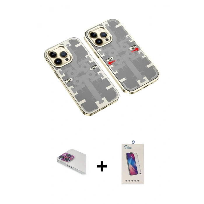 MARSİLYAN™- iPhone 13 Pro Max Kılıf Ufuk Doku Prime - Siyah Joko 5D Cam + Pers Alüminyum Kamera Lens - GI