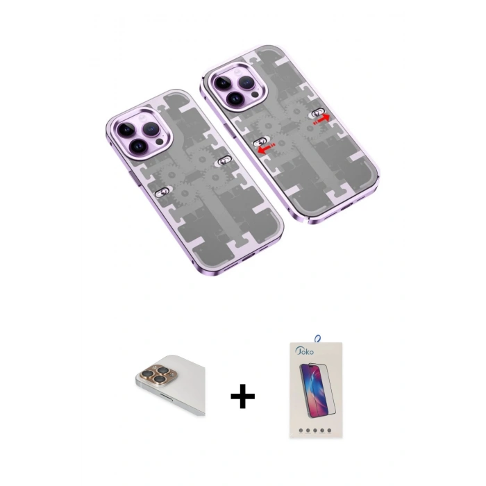 MARSİLYAN™- iPhone 13 Pro Max Kılıf Ufuk Doku Prime - Siyah Joko 5D Cam + Pers Alüminyum Kamera Lens - GD
