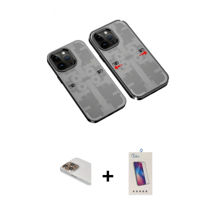 MARSİLYAN™- iPhone 13 Pro Max Kılıf Ufuk Doku Prime - Siyah Joko 5D Cam + Pers Alüminyum Kamera Lens - GD