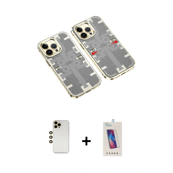 MARSİLYAN™- iPhone 13 Pro Max Kılıf Ufuk Doku Prime - Siyah Joko 5D Cam + Shine Kamera Lens - GD