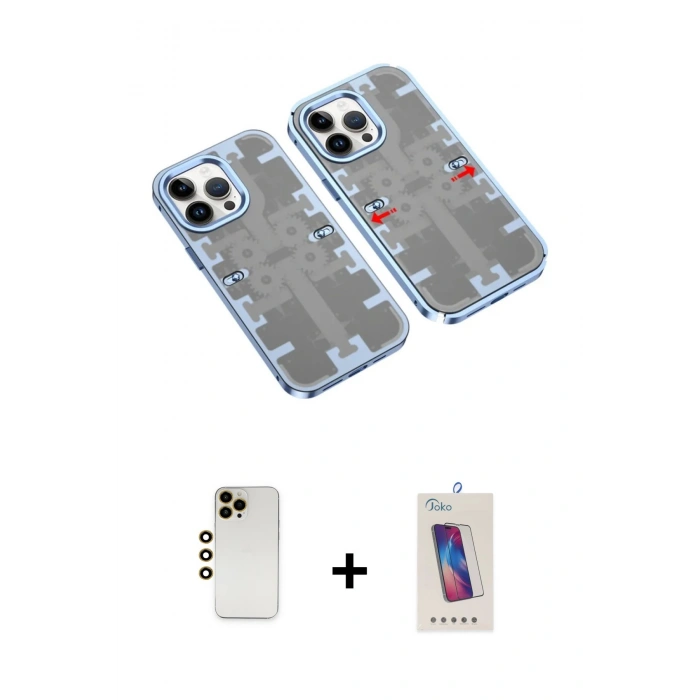 MARSİLYAN™- iPhone 13 Pro Max Kılıf Ufuk Doku Prime - Siyah Joko 5D Cam + Shine Kamera Lens - GD
