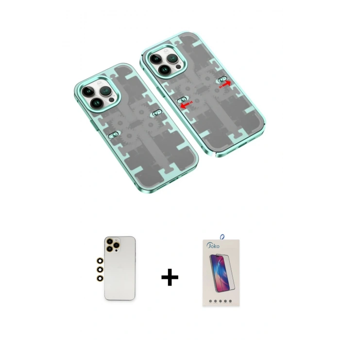 MARSİLYAN™- iPhone 13 Pro Max Kılıf Ufuk Doku Prime - Siyah Joko 5D Cam + Shine Kamera Lens - GD