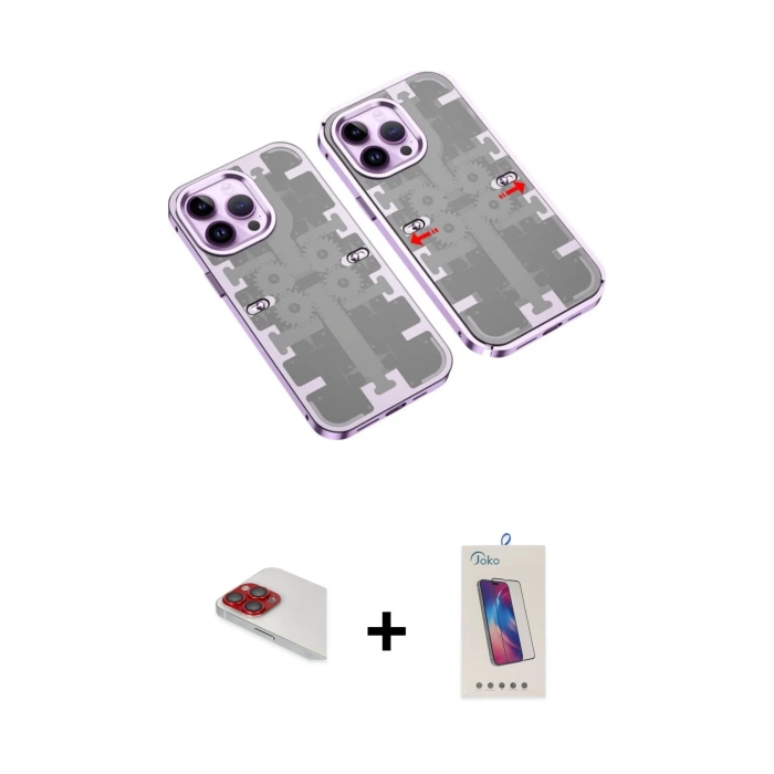 MARSİLYAN™- iPhone 13 Pro Max Kılıf Ufuk Doku Prime - Siyah Joko 5D Cam + Pers Alüminyum Kamera Lens - KI