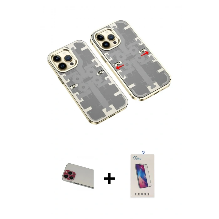 MARSİLYAN™- iPhone 13 Pro Max Kılıf Ufuk Doku Prime - Siyah Joko 5D Cam + Rainbow Kamera Lens Koruma Cam - KI