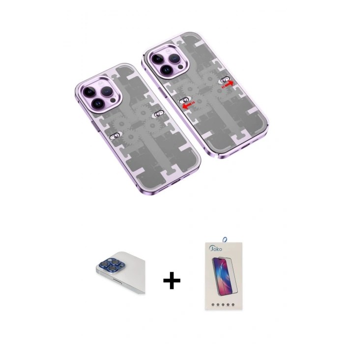 MARSİLYAN™- iPhone 13 Pro Max Kılıf Ufuk Doku Prime - Siyah Joko 5D Cam + Pers Alüminyum Kamera Lens - LT