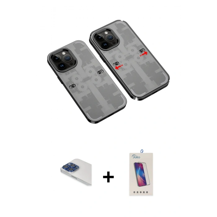MARSİLYAN™- iPhone 13 Pro Max Kılıf Ufuk Doku Prime - Siyah Joko 5D Cam + Pers Alüminyum Kamera Lens - LT