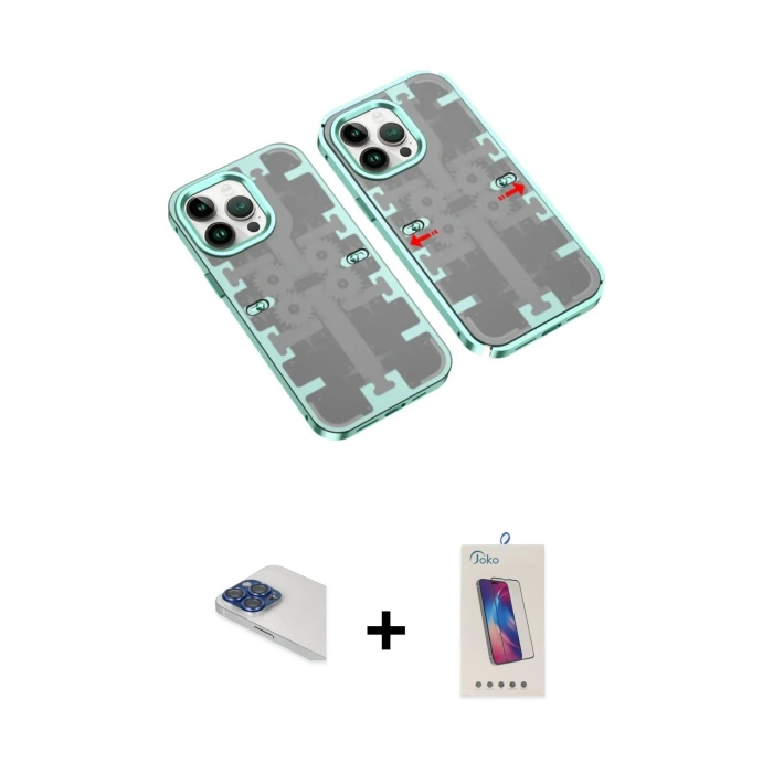 MARSİLYAN™- iPhone 13 Pro Max Kılıf Ufuk Doku Prime - Siyah Joko 5D Cam + Pers Alüminyum Kamera Lens - LT