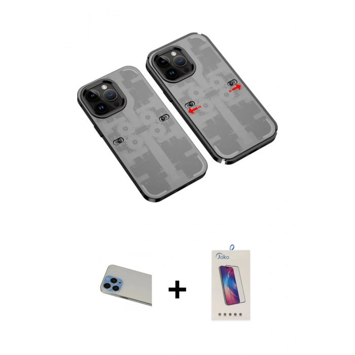 MARSİLYAN™- iPhone 13 Pro Max Kılıf Ufuk Doku Prime - Siyah Joko 5D Cam + Rainbow Kamera Lens Koruma Cam - MI