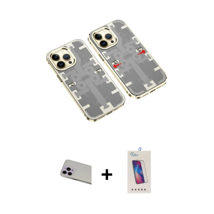 MARSİLYAN™- iPhone 13 Pro Max Kılıf Ufuk Doku Prime - Siyah Joko 5D Cam + Rainbow Kamera Lens Koruma Cam - MR