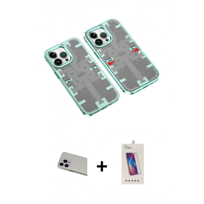 MARSİLYAN™- iPhone 13 Pro Max Kılıf Ufuk Doku Prime - Siyah Joko 5D Cam + Rainbow Kamera Lens Koruma Cam - MR