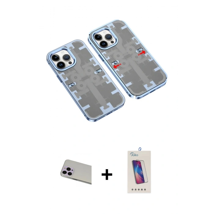 MARSİLYAN™- iPhone 13 Pro Max Kılıf Ufuk Doku Prime - Siyah Joko 5D Cam + Rainbow Kamera Lens Koruma Cam - MR