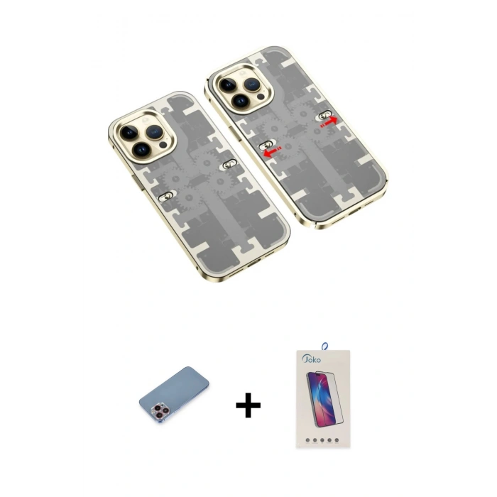 MARSİLYAN™- iPhone 13 Pro Max Kılıf Ufuk Doku Prime - Siyah Joko 5D Cam + Shine Kamera Lens Koruma Cam - PE