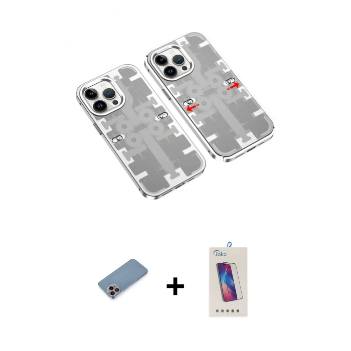 MARSİLYAN™- iPhone 13 Pro Max Kılıf Ufuk Doku Prime - Siyah Joko 5D Cam + Shine Kamera Lens Koruma Cam - PE