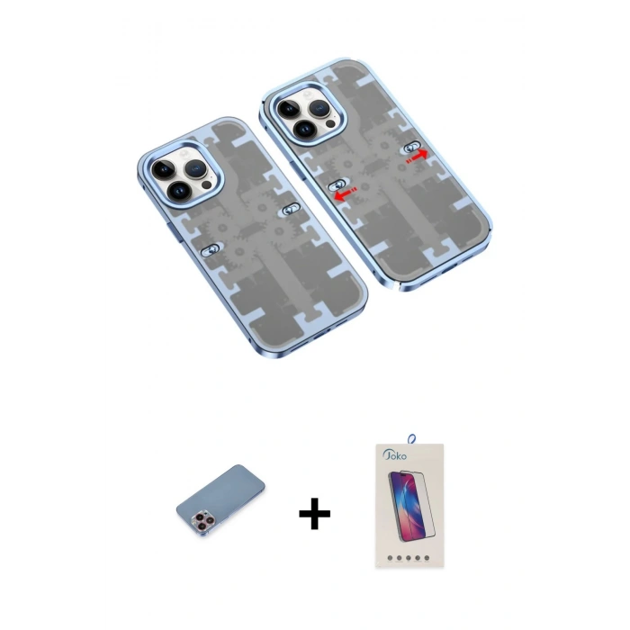 MARSİLYAN™- iPhone 13 Pro Max Kılıf Ufuk Doku Prime - Siyah Joko 5D Cam + Shine Kamera Lens Koruma Cam - PE