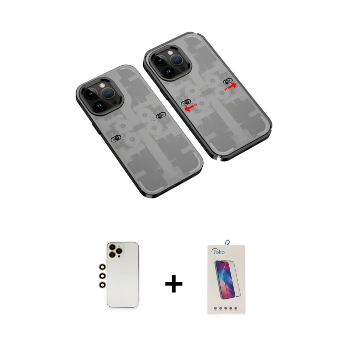 MARSİLYAN™- iPhone 13 Pro Max Kılıf Ufuk Doku Prime - Siyah Joko 5D Cam + Shine Kamera Lens - GD