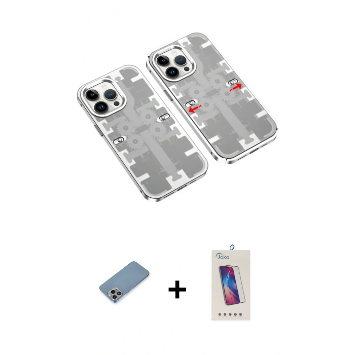 MARSİLYAN™- iPhone 13 Pro Max Kılıf Ufuk Doku Prime - Siyah Joko 5D Cam + Shine Kamera Lens Koruma Cam - GI