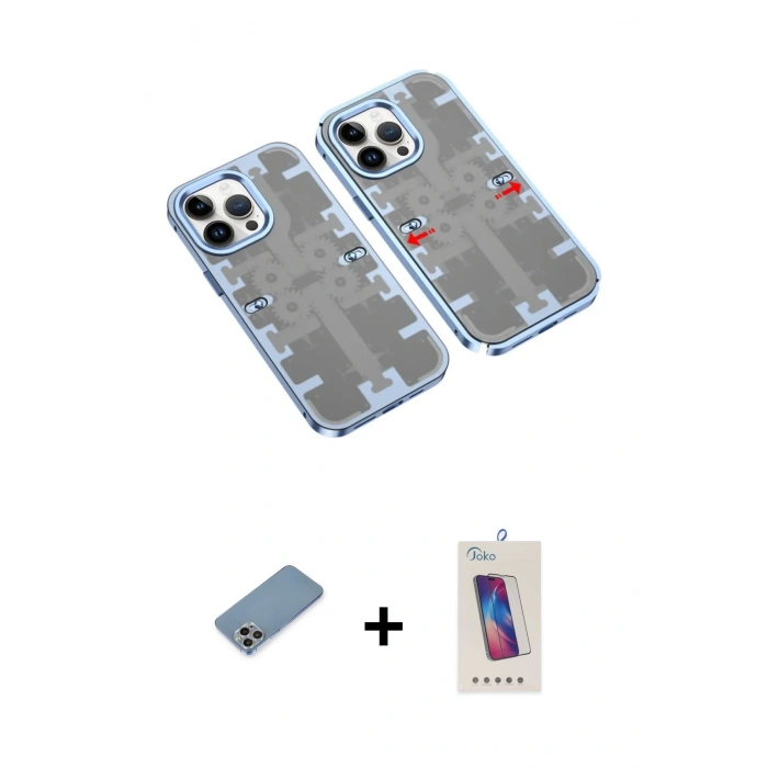 MARSİLYAN™- iPhone 13 Pro Max Kılıf Ufuk Doku Prime - Siyah Joko 5D Cam + Shine Kamera Lens Koruma Cam - GI