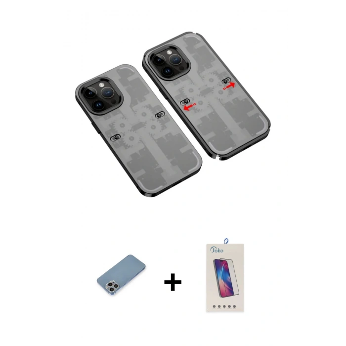MARSİLYAN™- iPhone 13 Pro Max Kılıf Ufuk Doku Prime - Siyah Joko 5D Cam + Shine Kamera Lens Koruma Cam - GI